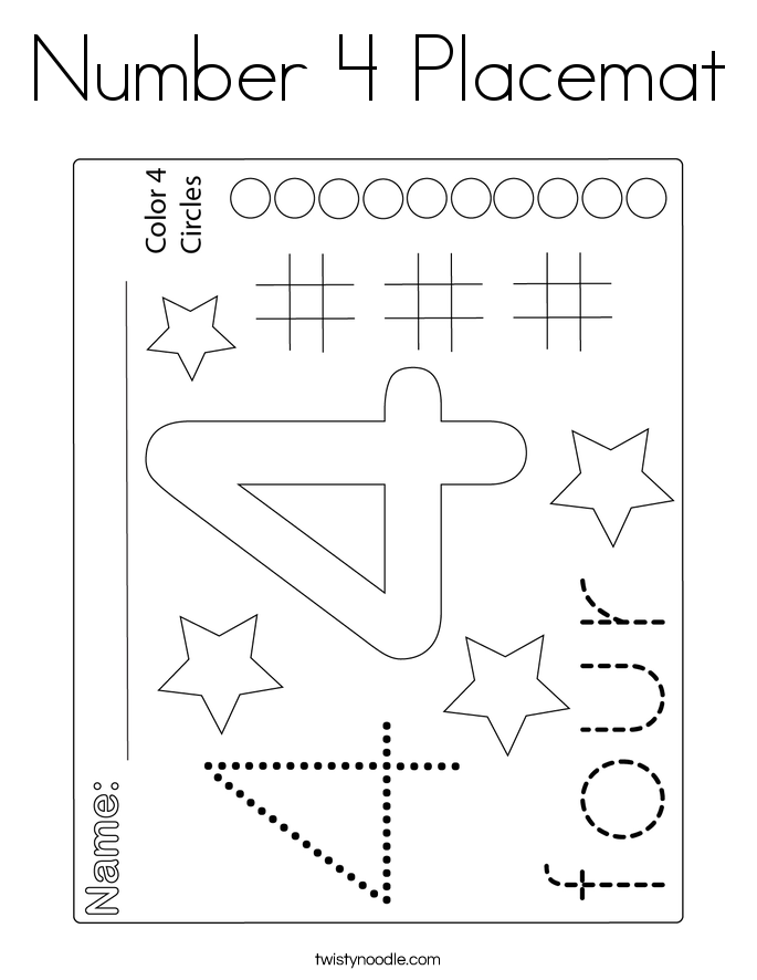 Number 4 Placemat Coloring Page