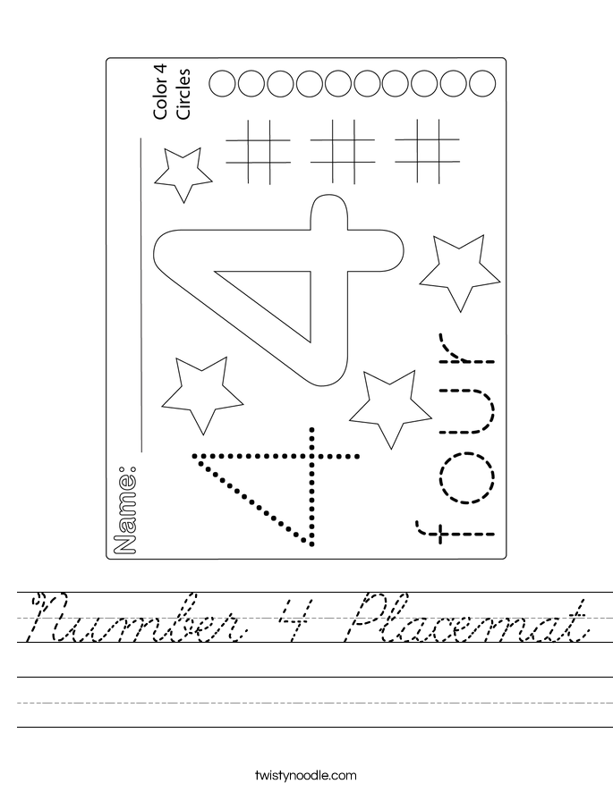 Number 4 Placemat Worksheet