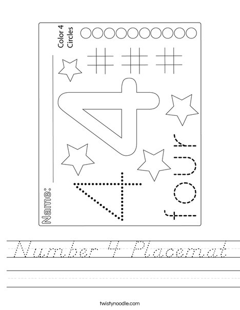 Number 4 Placemat Worksheet