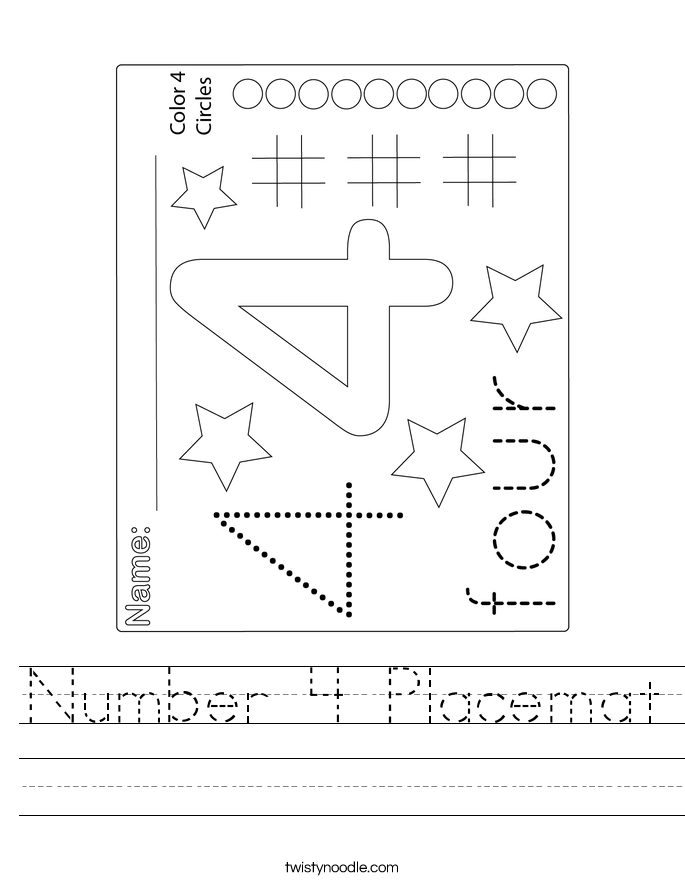 Number 4 Placemat Worksheet