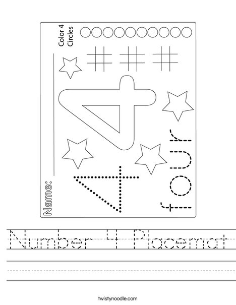 Number 4 Placemat Worksheet