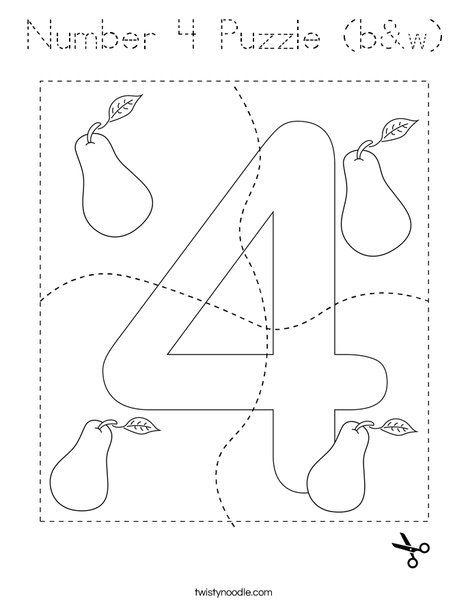 Number 4 Puzzle (b&w) Coloring Page