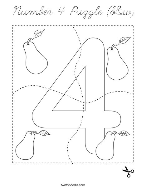 Number 4 Puzzle (b&w) Coloring Page