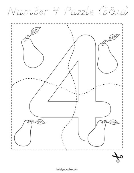 Number 4 Puzzle (b&w) Coloring Page