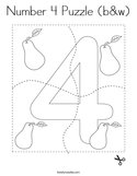 Number 4 Puzzle (b&w) Coloring Page