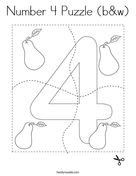 Number 4 Puzzle (b&w) Coloring Page