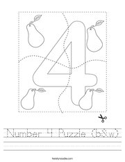 Number 4 Puzzle (b&w) Handwriting Sheet