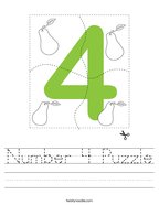 Number 4 Puzzle Handwriting Sheet