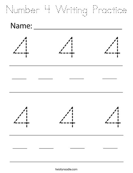 Number 4 Writing Practice Coloring Page