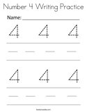 Number 4 Writing Practice Coloring Page