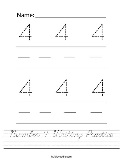 Number 4 Writing Practice Worksheet