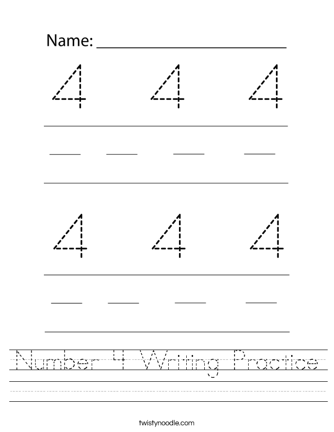 Number 4 Writing Practice Worksheet
