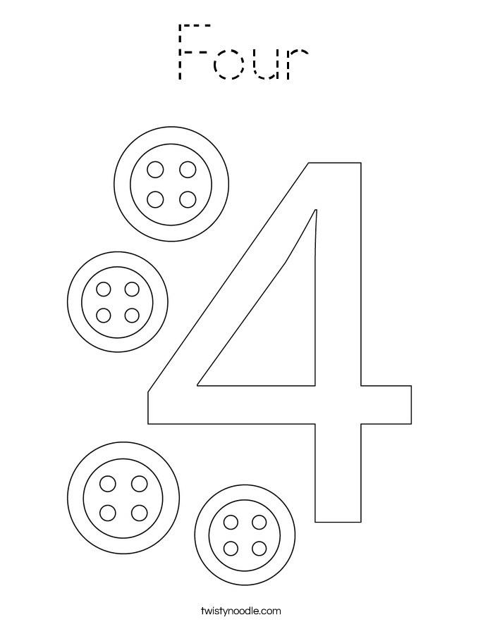 Download Four Coloring Page - Tracing - Twisty Noodle
