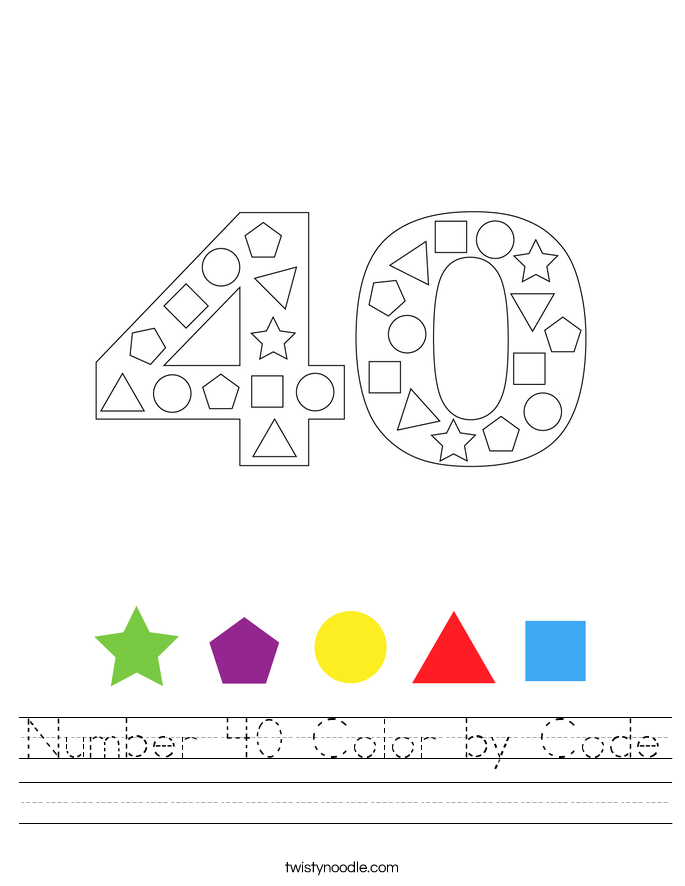 Number 40 Color by Code Worksheet
