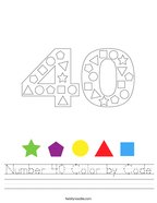 Number 40 Color by Code Handwriting Sheet