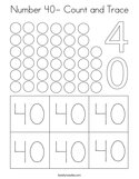 Number 40- Count and Trace Coloring Page