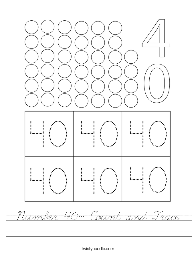 Number 40- Count and Trace Worksheet