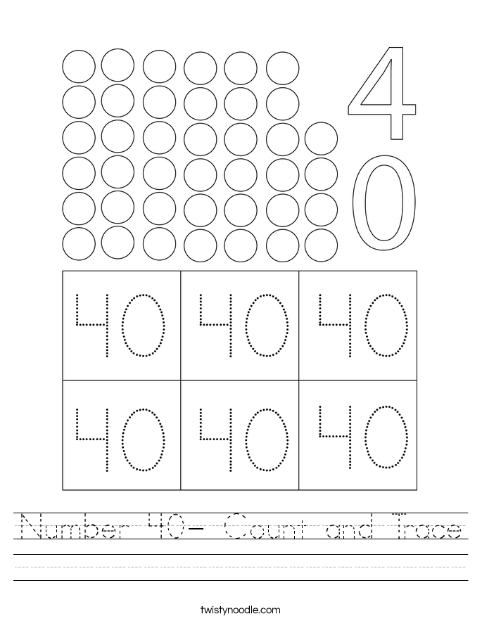 Number 40- Count and Trace Worksheet