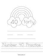 Number 40 Practice Handwriting Sheet