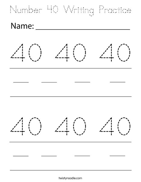 Number 40 Writing Practice Coloring Page