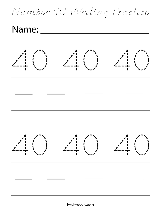 Number 40 Writing Practice Coloring Page