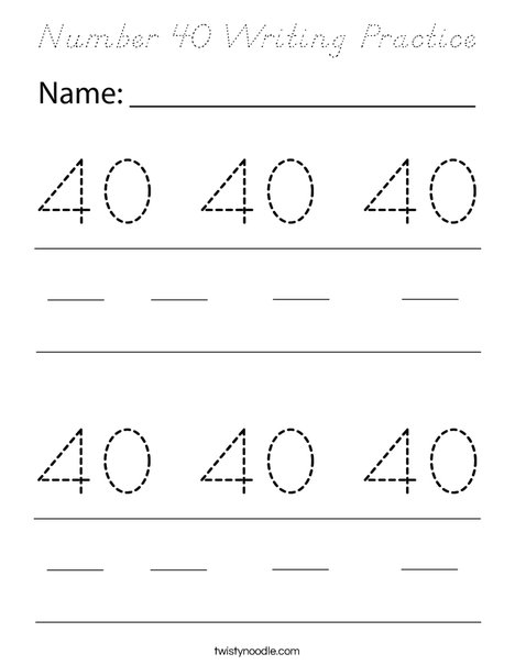 Number 40 Writing Practice Coloring Page