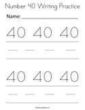 Number 40 Writing Practice Coloring Page