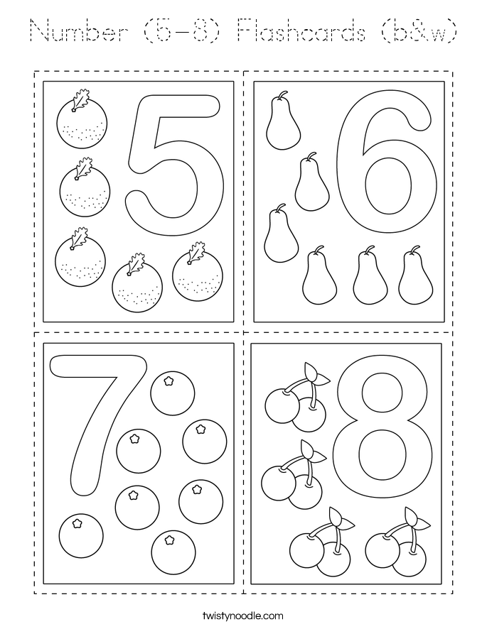 Number (5-8) Flashcards (b&w) Coloring Page