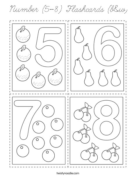 Number (5-8) Flashcards (b&w) Coloring Page