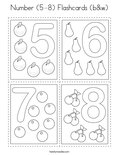 Number (5-8) Flashcards (b&w) Coloring Page