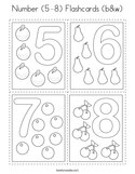 Number (5-8) Flashcards (b&w) Coloring Page