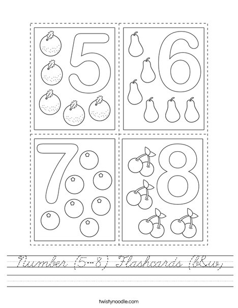 Number (5-8) Flashcards (b&w) Worksheet