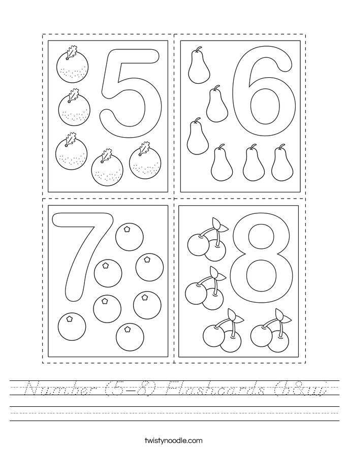 Number (5-8) Flashcards (b&w) Worksheet