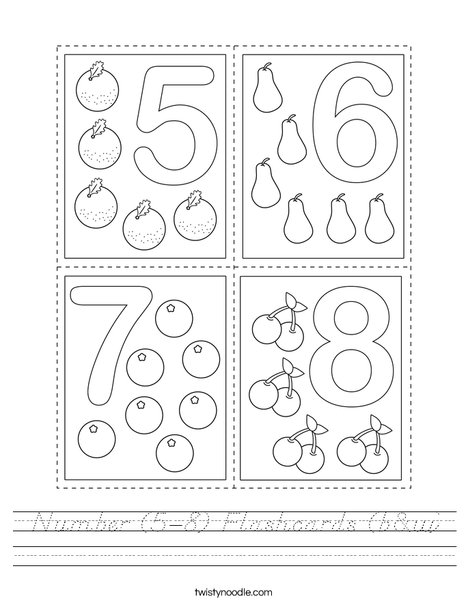 Number (5-8) Flashcards (b&w) Worksheet