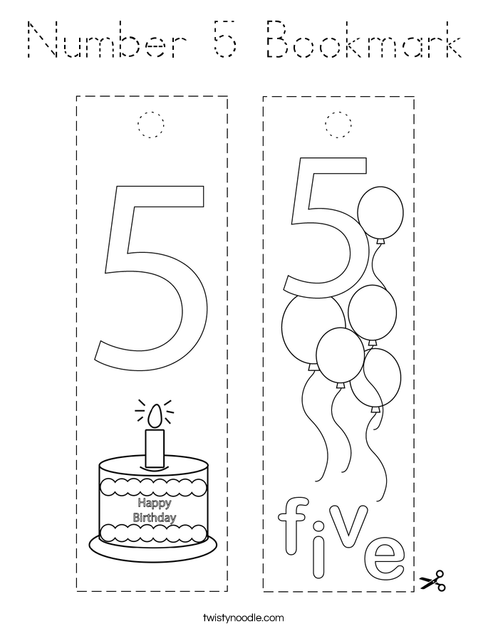 Number 5 Bookmark Coloring Page