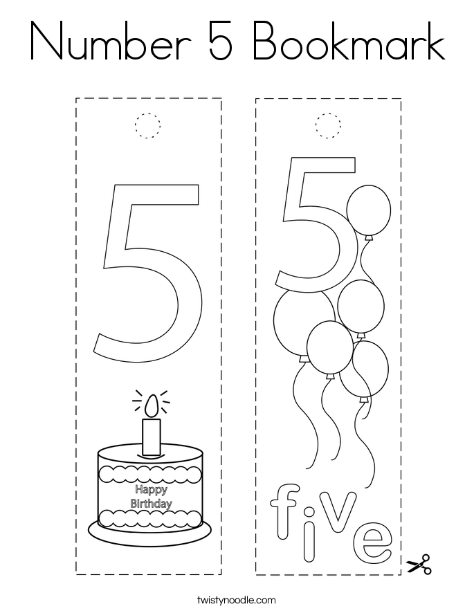 Number 5 Bookmark Coloring Page