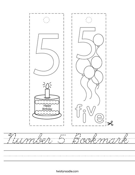 Number 5 Bookmark Worksheet