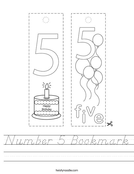 Number 5 Bookmark Worksheet