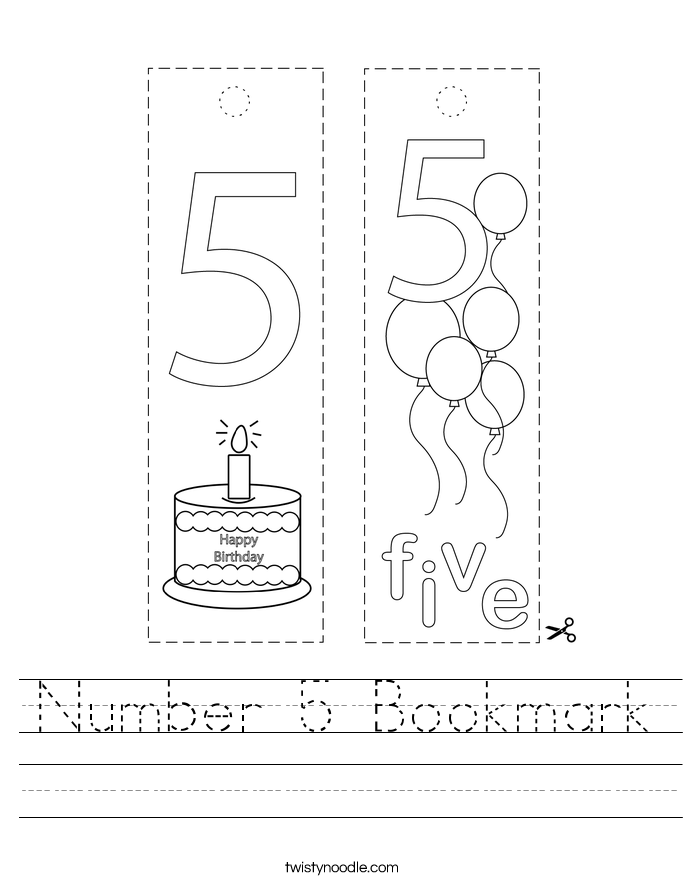 Number 5 Bookmark Worksheet