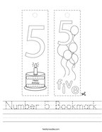 Number 5 Bookmark Handwriting Sheet