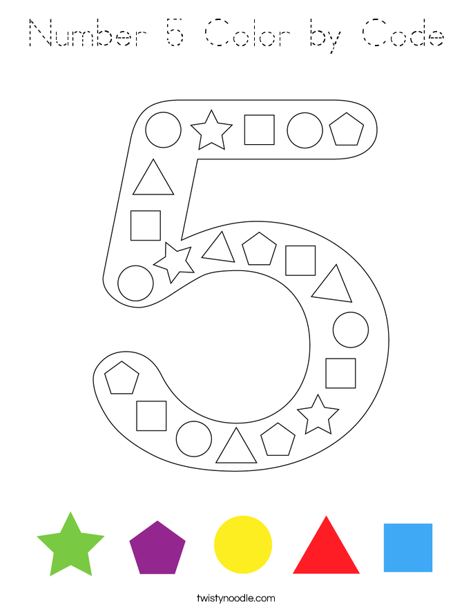 Number 5 Color by Code Coloring Page