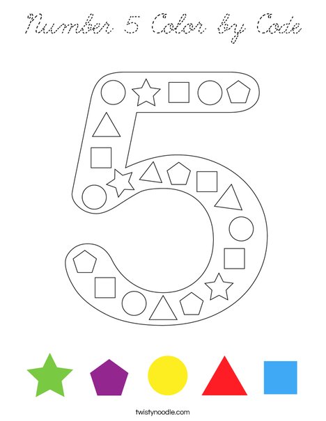 Number 5 Color by Code Coloring Page