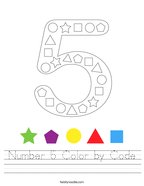 Number 5 Color by Code Handwriting Sheet