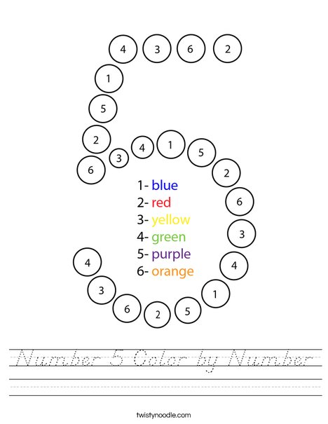 Number 5 Color by Number Worksheet