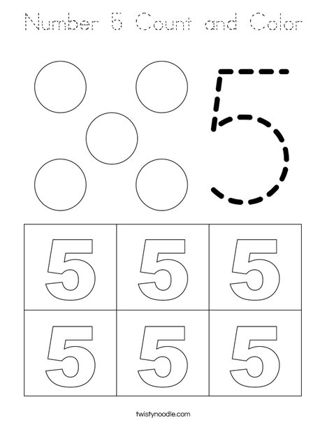Number 5 Count and Color Coloring Page