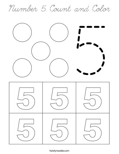 Number 5 Count and Color Coloring Page