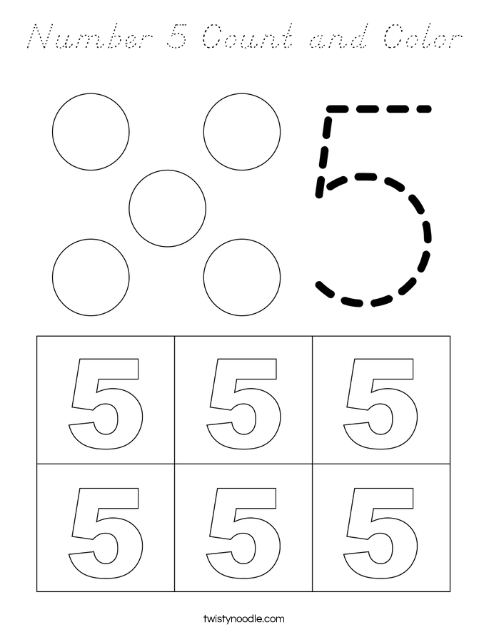 Number 5 Count and Color Coloring Page