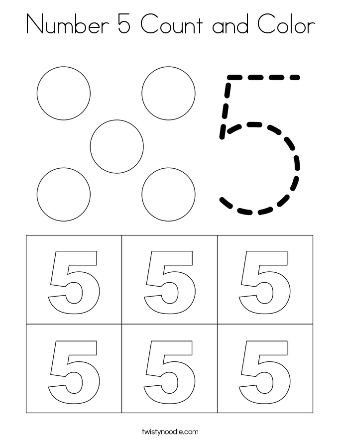 Number 5 Count and Color Coloring Page