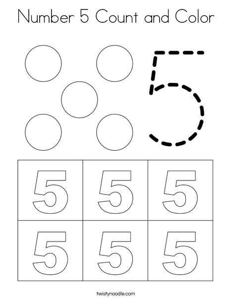 Number 5 Count and Color Coloring Page