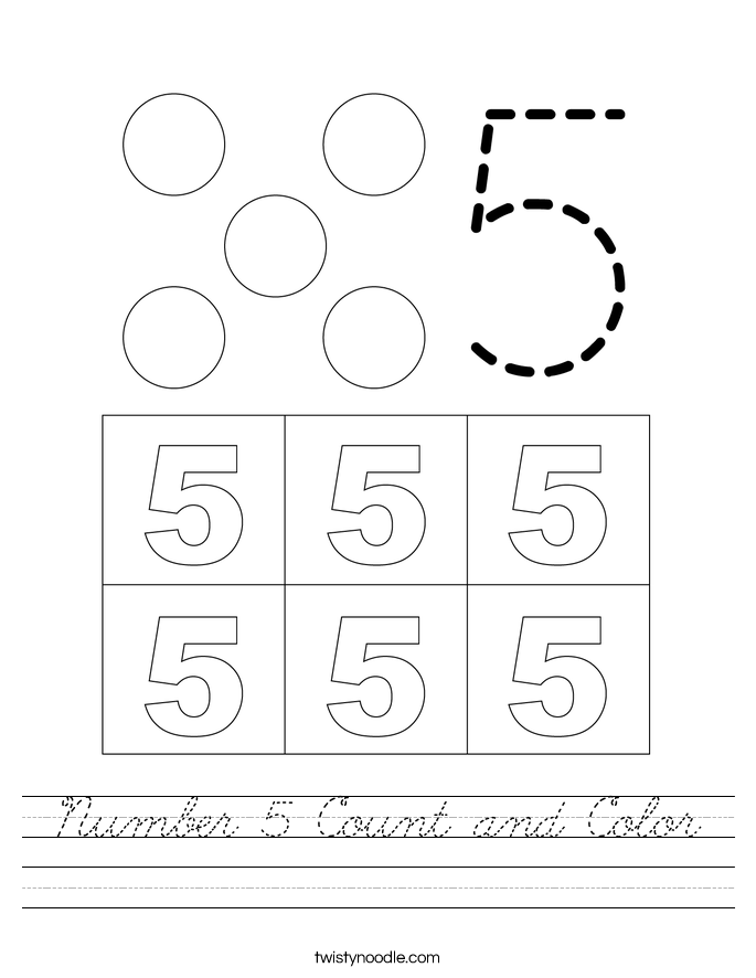 Number 5 Count and Color Worksheet